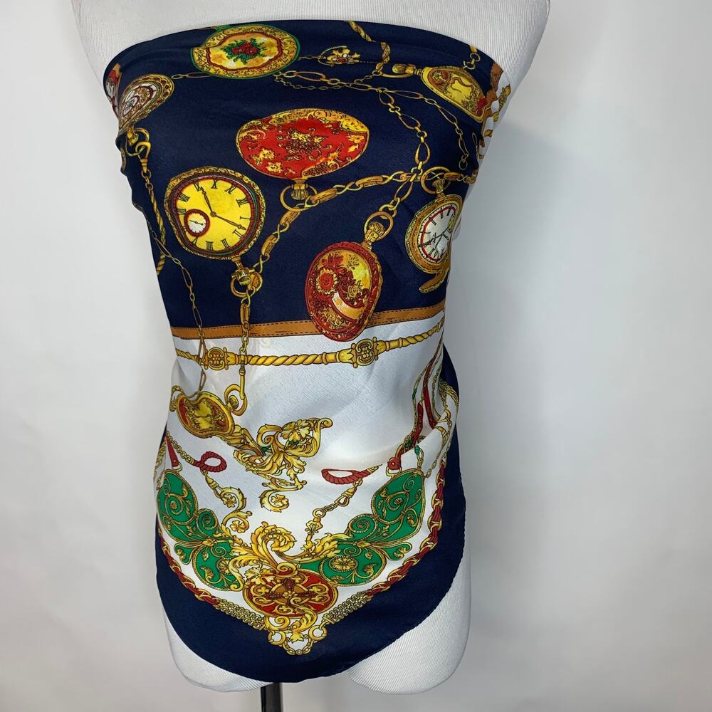 Vintage Regency Style Scarf Blue Primary Colors Pocketwatches